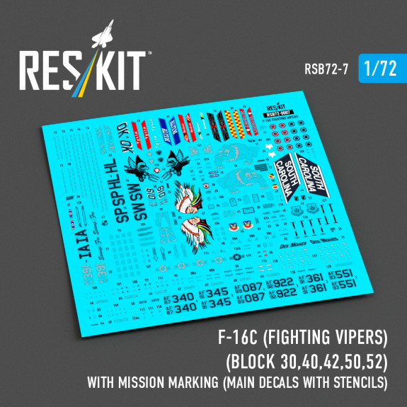 F-16C (Fighting Vipers) (Block 30,40,42,50,52) with mission marking (Main Decals with Stencils) (1/72) Shop F-16C (Fighting Vipers) (Block 30,40,42,50,52) with mission marking (Main Decals with Stencils) (1/72) Scale Plastic Models Kits. Accessories and Resin Parts. Reskit online Store
