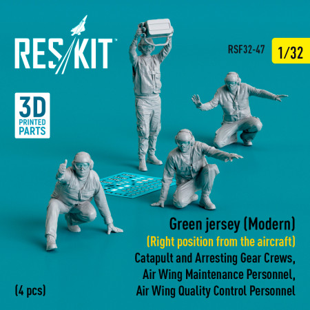 Shop Green jersey  (Modern) (Right position from the aircraft) Catapult and Arresting Gear Crews, Air Wing Maintenance Personnel, Air Wing Quality Control Personnel (4 pcs) (3D Printed) (1/32) Scale Plastic Models Kits. Accessories and Resin Parts. Reskit online Store