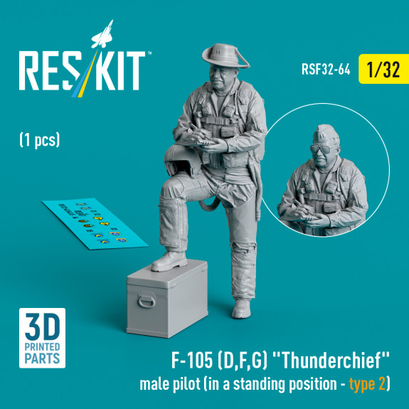 Shop F-105 (D,F,G) "Thunderchief" male pilot (in a standing position - type 2) (1 pcs) (3D Printed) (1/32) Scale Plastic Models Kits. Accessories and Resin Parts. Reskit online Store