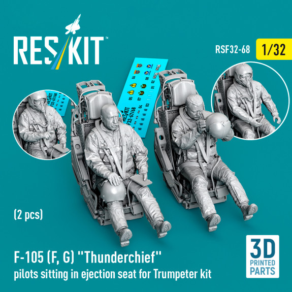 Shop F-105F/G "Thunderchief" pilots sitting in ejection seat for Trumpeter kit (2 pcs) (3D Printed) (1/32) Scale Plastic Models Kits. Accessories and Resin Parts. Reskit online Store