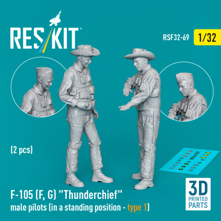 Shop F-105 (F, G) "Thunderchief" male pilots (in a standing position - type 1) (2 pcs) (3D Printed) (1/32) Scale Plastic Models Kits. Accessories and Resin Parts. Reskit online Store
