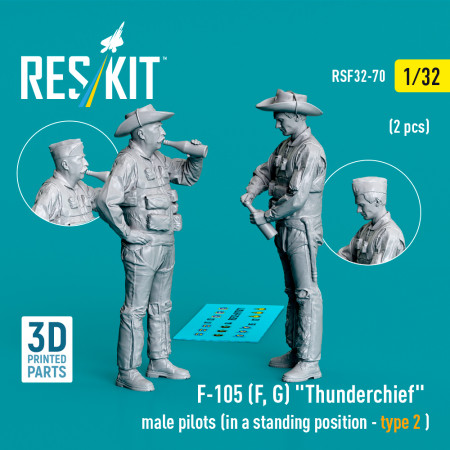 Shop F-105 (F, G) "Thunderchief" male pilots (in a standing position - type 2) (2 pcs) (3D Printed) (1/32) Scale Plastic Models Kits. Accessories and Resin Parts. Reskit online Store