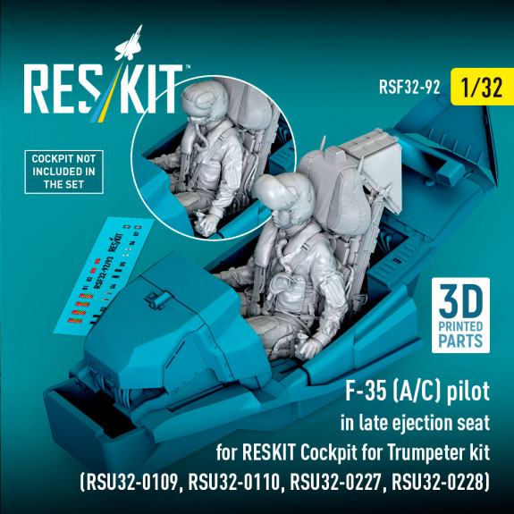 Shop F-35 (A/C) pilot in late ejection seat for RESKIT Cockpit for Trumpeter kit (RSU32-0109,RSU32-0110,RSU32-0227,RSU32-0228) (3D Printed) (1/32) Scale Plastic Models Kits. Accessories and Resin Parts. Reskit online Store