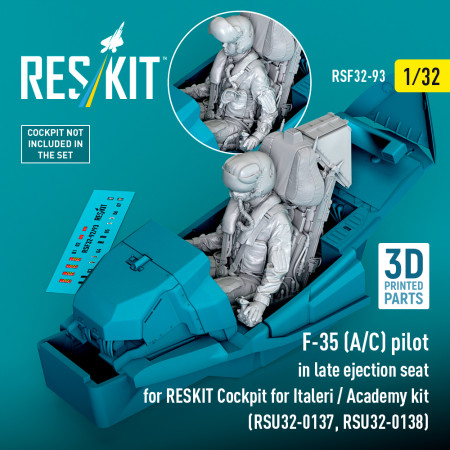 Shop F-35 (A/C) pilot in late ejection seat for RESKIT Cockpit for Italeri / Academy kit (RSU32-0137, RSU32-0138) (3D Printed) (1/32) Scale Plastic Models Kits. Accessories and Resin Parts. Reskit online Store