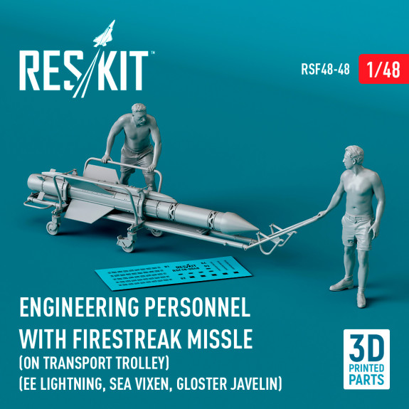 Shop Engineering Personnel with Firestreak missile (on transport trolley) (EE Lightning, Sea Vixen, Gloster Javelin)  (3D Printed) (1/48) Scale Plastic Models Kits. Accessories and Resin Parts. Reskit online Store