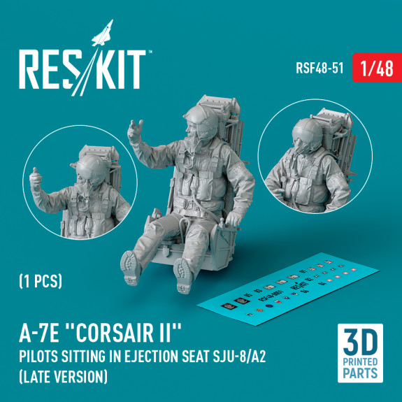 Shop A-7E "Corsair II" pilot sitting in ejection seat SJU-8/A2  (late version) (3D Printed) (1 pcs) (1/48) Scale Plastic Models Kits. Accessories and Resin Parts. Reskit online Store