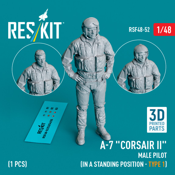 Shop A-7 "Corsair II" male pilot (in a standing position - type 1) (1 pcs) (3D Printed) (1/48) Scale Plastic Models Kits. Accessories and Resin Parts. Reskit online Store
