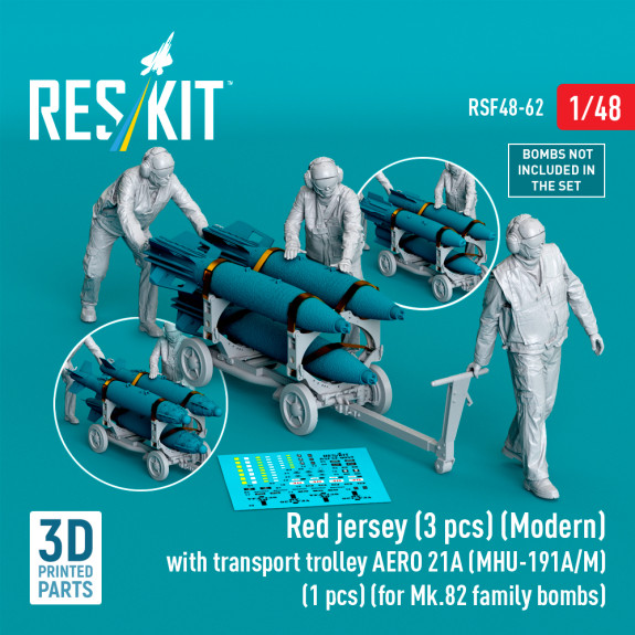 Red jersey (3 pcs) (Modern) with transport trolley AERO 21A (MHU-191A/M) (1 pcs) (for Mk.82 family bombs) (3D Printed) (1/48) Shop Red jersey (3 pcs) (Modern) with transport trolley AERO 21A (MHU-191A/M) (1 pcs) (for Mk.82 family bombs) (3D Printed) (1/48) Scale Plastic Models Kits. Accessories and Resin Parts. Reskit online Store