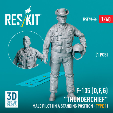 Shop F-105 (D,F,G) "Thunderchief" male pilot (in a standing position - type 1) (1 pcs) (3D Printed) (1/48) Scale Plastic Models Kits. Accessories and Resin Parts. Reskit online Store