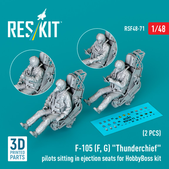 Shop F-105 (F, G) "Thunderchief" pilots sitting in ejection seats for HobbyBoss kit (2 pcs) (3D Printed) (1/48) Scale Plastic Models Kits. Accessories and Resin Parts. Reskit online Store