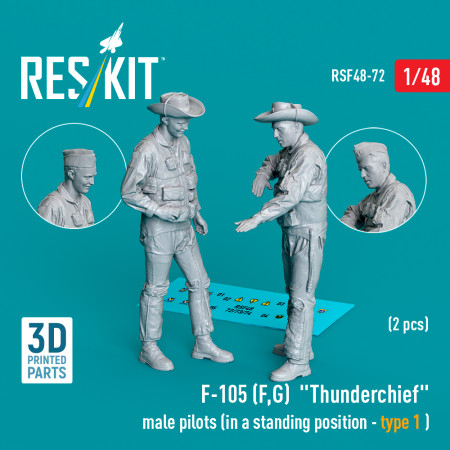 Shop F-105 (F, G) "Thunderchief" male pilots (in a standing position - type 1) (2 pcs) (3D Printed) (1/48) Scale Plastic Models Kits. Accessories and Resin Parts. Reskit online Store