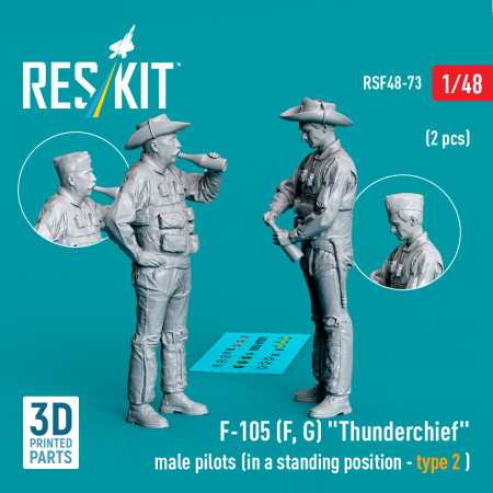 Shop F-105 (F, G) "Thunderchief" male pilots (in a standing position - type 2) (2 pcs) (3D Printed) (1/48) Scale Plastic Models Kits. Accessories and Resin Parts. Reskit online Store