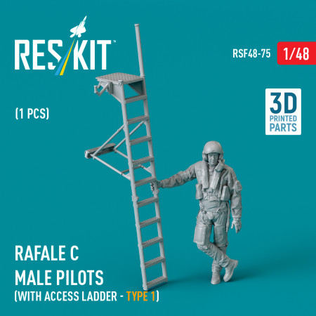 Shop Rafale C male pilot (with access ladder - type 1) (1 pcs) (3D Printed) (1/48) Scale Plastic Models Kits. Accessories and Resin Parts. Reskit online Store