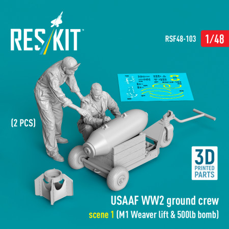 Shop USAAF WW2 ground crew (2 pcs) scene 1 (M1 Weaver lift & 500 lb bomb) (3D Printed) (1/48) Scale Plastic Models Kits. Accessories and Resin Parts. Reskit online Store