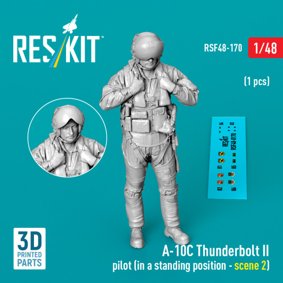 Shop A-10C Thunderbolt II pilot (in a standing position - scene 2) (1 pcs) (3D Printed) (1/48) Scale Plastic Models Kits. Accessories and Resin Parts. Reskit online Store