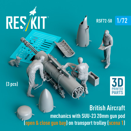 Shop British Aircraft mechanics with SUU-23 20mm gun pod (open & close gun bay) on transport trolley (scene 1) (3 pcs) (3D Printed) (1/72) Scale Plastic Models Kits. Accessories and Resin Parts. Reskit online Store