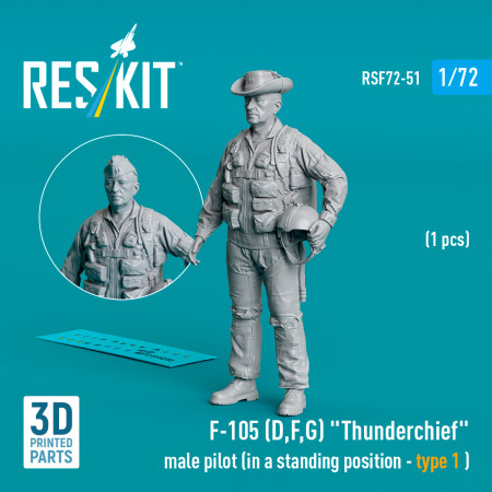 Shop F-105 (D,F,G) "Thunderchief" male pilot (in a standing position - type 1 ) (1 pcs) (3D Printed) (1/72) Scale Plastic Models Kits. Accessories and Resin Parts. Reskit online Store