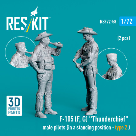 Shop F-105 (F, G) "Thunderchief" male pilots (in a standing position - type 2 ) (2 pcs) (3D Printed) (1/72) Scale Plastic Models Kits. Accessories and Resin Parts. Reskit online Store