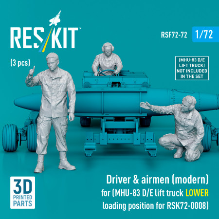 Shop Driver & airmen (modern) (3 pcs) (MHU-83 D/E lift truck LOWER loading position for RSK72-0008) (3D Printed) (1/72) Scale Plastic Models Kits. Accessories and Resin Parts. Reskit online Store
