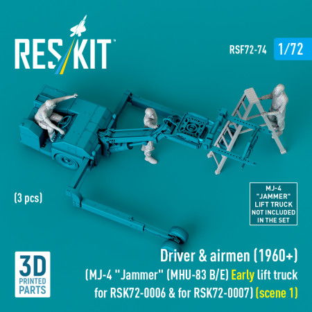 Shop Driver & airmen (1960+) (3 pcs) (MJ-4 "Jammer" (MHU-83 B/E) Early lift truck for RSK72-0006 & for RSK72-0007) (scene 1) (3D Printed) (1/72) Scale Plastic Models Kits. Accessories and Resin Parts. Reskit online Store