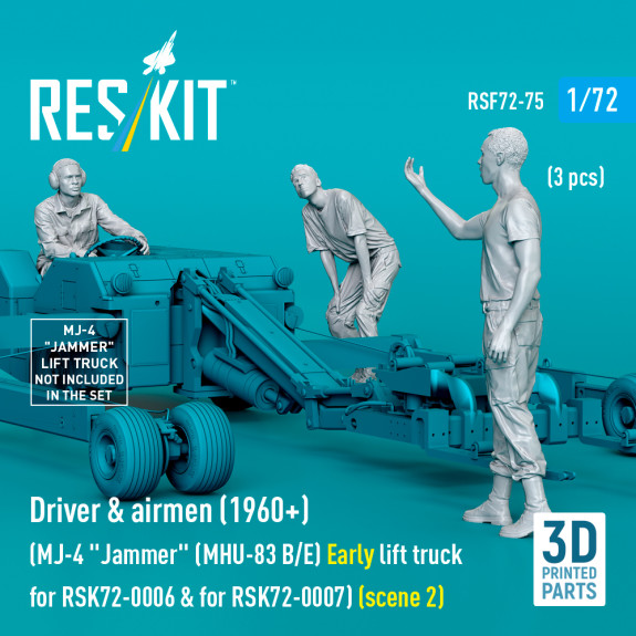 Shop Driver & airmen (1960+) (3 pcs) (MJ-4 "Jammer" (MHU-83 B/E) Early lift truck for RSK72-0006 & for RSK72-0007) (scene 2) (3D Printed) (1/72) Scale Plastic Models Kits. Accessories and Resin Parts. Reskit online Store