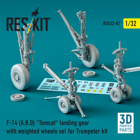 Shop F-14 (A,B,D) "Tomcat" landing gear with weighted wheels set for Trumpeter kit (3D Printed) (1/32) Scale Plastic Models Kits. Accessories and Resin Parts. Reskit online Store