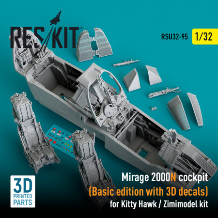 Shop Mirage 2000N cockpit (Basic edition with 3D decals)  for Kitty Hawk / Zimimodel kit (3D Printed) (1/32) Scale Plastic Models Kits. Accessories and Resin Parts. Reskit online Store