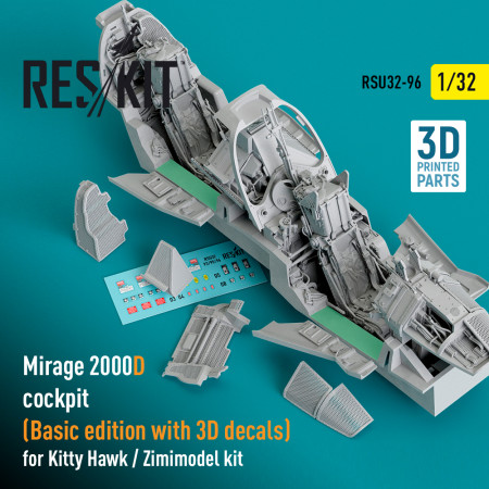 Shop Mirage 2000D cockpit (Basic edition with 3D decals) for Kitty Hawk / Zimimodel kit (3D Printed) (1/32) Scale Plastic Models Kits. Accessories and Resin Parts. Reskit online Store