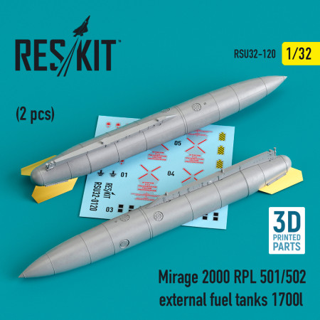 Mirage 2000 RPL 501/502 external fuel tanks 1700lt (2 pcs) (3D Printed) (1/32) Shop Mirage 2000 RPL 501/502 external fuel tanks 1700lt (2 pcs) (3D Printed) (1/32) Scale Plastic Models Kits. Accessories and Resin Parts. Reskit online Store