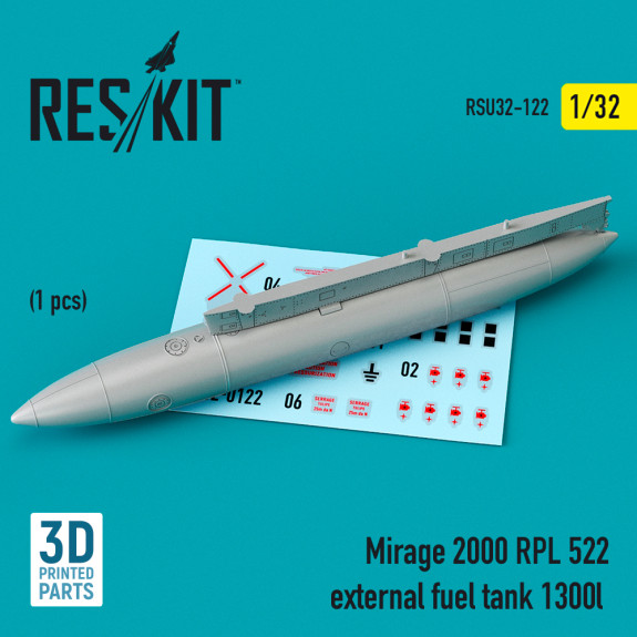 Shop Mirage 2000 RPL 522 external fuel tank 1300lt (3D Printed) (1/32) Scale Plastic Models Kits. Accessories and Resin Parts. Reskit online Store