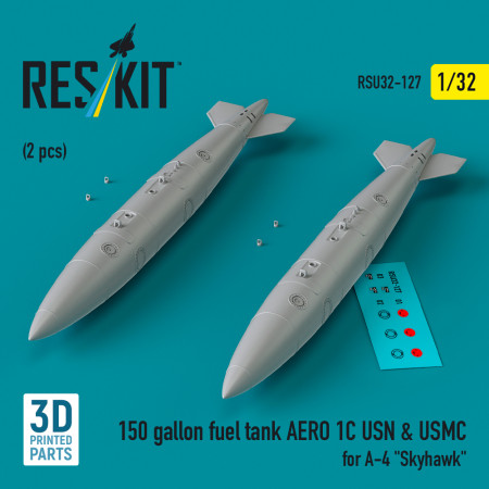 Shop 150 gallon fuel tank AERO 1C USN & USMC for A-4 "Skyhawk" (2 pcs) (3D Printed) (1/32) Scale Plastic Models Kits. Accessories and Resin Parts. Reskit online Store