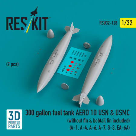 Shop 300 gallon fuel tank AERO 1D USN & USMC (2 pcs) (without fin & bobtail fin included) (3D Printed) (1/32) Scale Plastic Models Kits. Accessories and Resin Parts. Reskit online Store