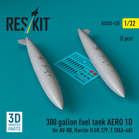 Shop 300 gallon fuel tank AERO 1D for AV-8B, Harrier II GR.7/9, T.10 (2 pcs) (3D Printed) (1/32) Scale Plastic Models Kits. Accessories and Resin Parts. Reskit online Store
