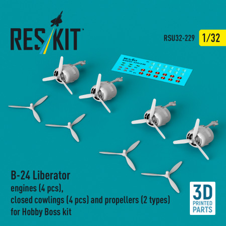 Shop B-24 Liberator engines (4 pcs), closed cowlings (4 pcs) and propellers (2 types) for Hobby Boss kit (3D Printed) (1/32) Scale Plastic Models Kits. Accessories and Resin Parts. Reskit online Store