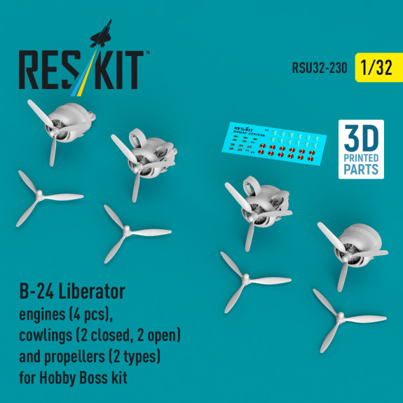 Shop B-24 Liberator engines (4 pcs), cowlings (2 closed, 2 open) and propellers (2 types) for Hobby Boss kit (3D Printed) (1/32) Scale Plastic Models Kits. Accessories and Resin Parts. Reskit online Store