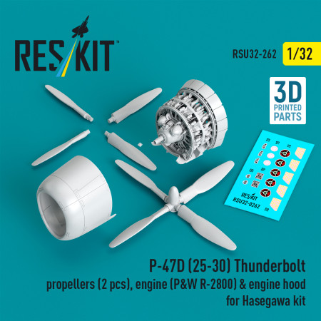 P-47D (25-30) Thunderbolt propellers (2 pcs), engine (P&W R-2800) & engine hood for Hasegawa kit (3D Printed) (1/32) Shop P-47D (25-30) Thunderbolt propellers (2 pcs), engine (P&W R-2800) & engine hood for Hasegawa kit (3D Printed) (1/32) Scale Plastic Models Kits. Accessories and Resin Parts. Reskit online Store