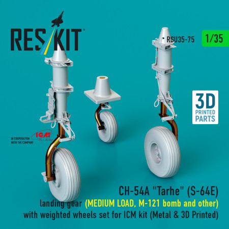 Shop CH-54A "Tarhe" landing gear (MEDIUM LOAD, M-121 bomb and other) with weighted wheels set for ICM kit (Metal & 3D Printed) (1/35) Scale Plastic Models Kits. Accessories and Resin Parts. Reskit online Store
