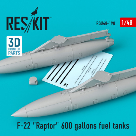 F-22 "Raptor" 600 gallons fuel tanks (3D Printed) (1/48) Shop F-22 "Raptor" 600 gallons fuel tanks (3D Printed) (1/48) Scale Plastic Models Kits. Accessories and Resin Parts. Reskit online Store