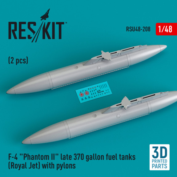 Shop F-4 "Phantom II" late 370 gallon fuel tanks (Royal Jet) with pylons (2 pcs) (3D Printed) (1/48) Scale Plastic Models Kits. Accessories and Resin Parts. Reskit online Store