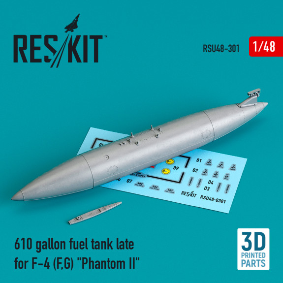 Shop 610 gallon fuel tank late F-4 (F,G) "Phantom II" (3D Printed) (1/48) Scale Plastic Models Kits. Accessories and Resin Parts. Reskit online Store