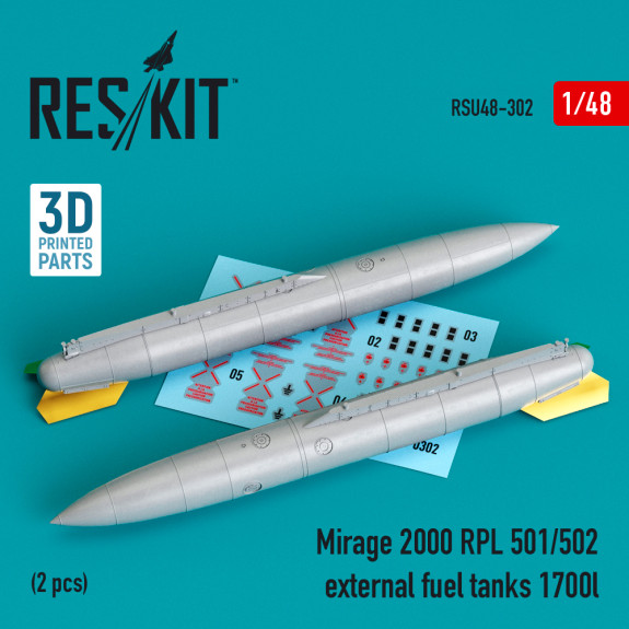 Shop Mirage 2000 RPL 501/502 external fuel tanks 1700lt (2 pcs) (3D Printed) (1/48) Scale Plastic Models Kits. Accessories and Resin Parts. Reskit online Store