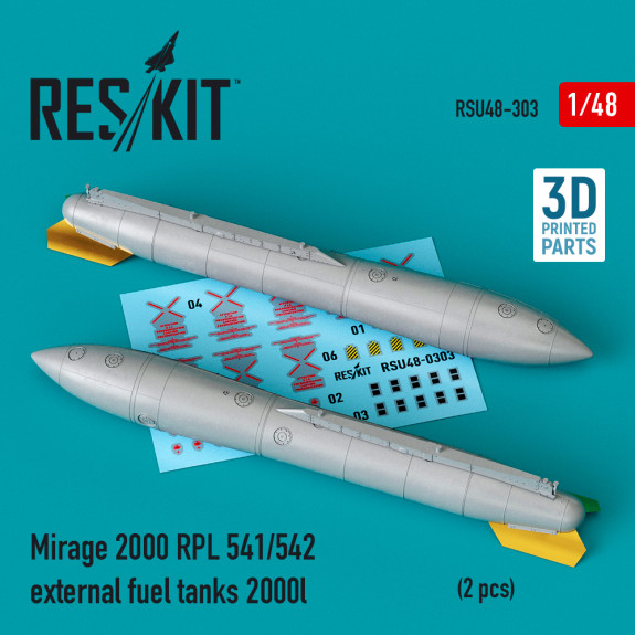 Shop Mirage 2000 RPL 541/542 external fuel tanks 2000lt (2 pcs) (3D Printed) (1/48) Scale Plastic Models Kits. Accessories and Resin Parts. Reskit online Store