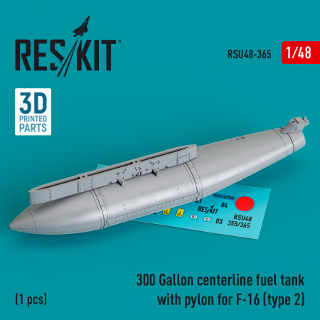 Shop 300 Gallon centerline fuel tank with pylon for F-16 (type 2) (1 pcs) (3D Printed) (1/48) Scale Plastic Models Kits. Accessories and Resin Parts. Reskit online Store