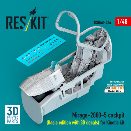 Shop Mirage-2000-5 cockpit (Basic edition with 3D decals) for Kinetic kit (3D Printed) (1/48) Scale Plastic Models Kits. Accessories and Resin Parts. Reskit online Store