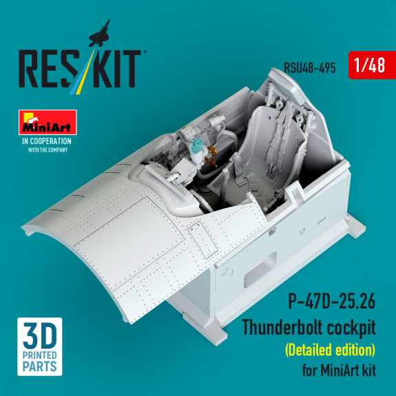 Shop P-47D-25,26 Thunderbolt cockpit (Detailed edition) for MiniArt kit (3D Printed) (1/48) Scale Plastic Models Kits. Accessories and Resin Parts. Reskit online Store