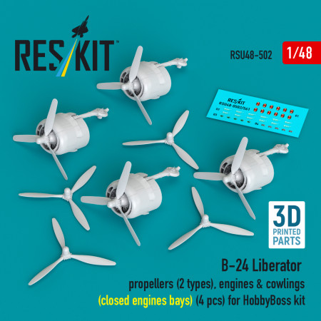 Shop B-24 Liberator propellers (2 types), engines & cowlings (closed engine bays) (4 pcs) for HobbyBoss kit (3D Printed) (1/48) Scale Plastic Models Kits. Accessories and Resin Parts. Reskit online Store