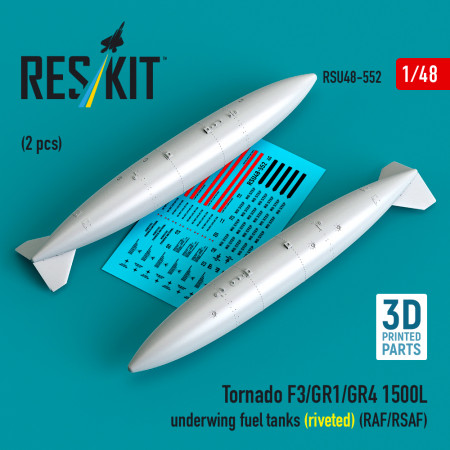 Tornado F3/GR1/GR4 1500L underwing fuel tanks (riveted) (RAF/RSAF) (2 pcs) (3D Printed) (1/48) Shop Tornado F3/GR1/GR4 1500L underwing fuel tanks (riveted) (RAF/RSAF) (2 pcs) (3D Printed) (1/48) Scale Plastic Models Kits. Accessories and Resin Parts. Reskit online Store