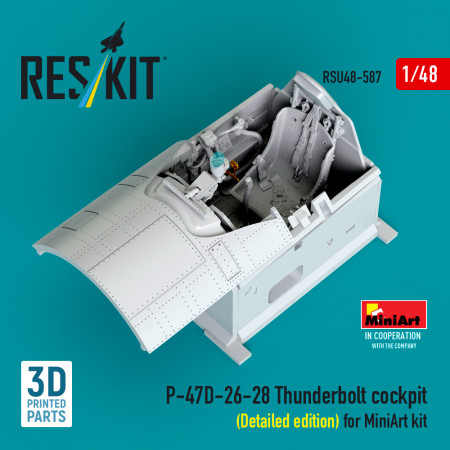 Shop P-47D-26-28 Thunderbolt cockpit (Detailed edition) for MiniArt kit (3D Printed) (1/48) Scale Plastic Models Kits. Accessories and Resin Parts. Reskit online Store