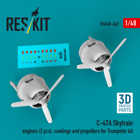 Shop C-47A Skytrain engines (2 pcs), cowlings and propellers for Trumpeter kit (3D Printed) (1/48) Scale Plastic Models Kits. Accessories and Resin Parts. Reskit online Store