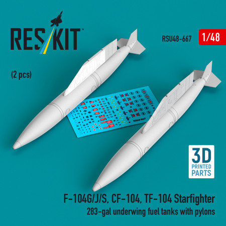 F-104G/J/S, CF-104, TF-104 Starfighter підкрильні паливні баки (283 галони) з пілонами (2 шт.) (3D-друк) (1/48) Купити F-104G/J/S, CF-104, TF-104 Starfighter підкрильні паливні баки (283 галони) з пілонами (2 шт.) (3D-друк) (1/48) Збірні пластикові моделі. Аксесуари та смоляні запчастини деталі. Інтернет магазин Reskit